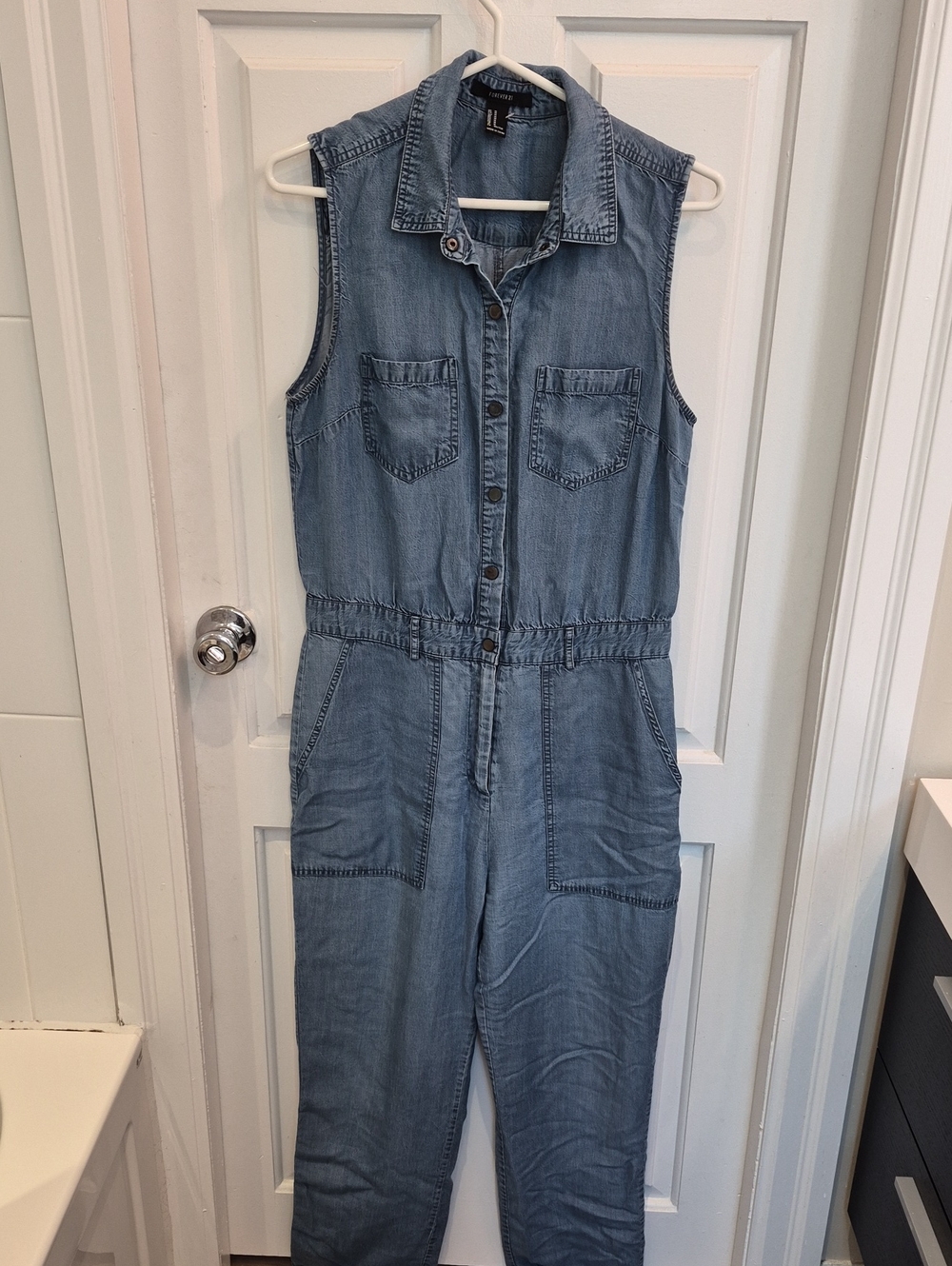 Forever 21 Light Wash Denim Sleeveless Jumpsuit Overalls